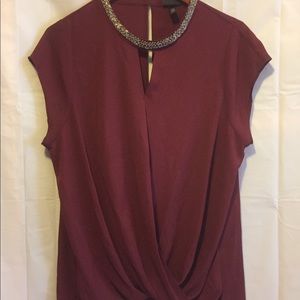 Mossimo- Blouse, Burgundy with black beading @ top